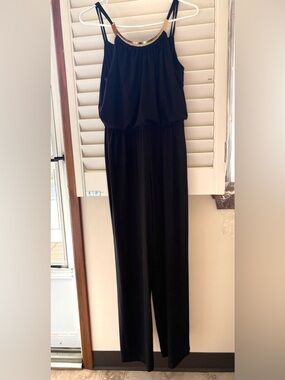 Emma & Michele Black Wide-Leg Jumpsuit with Silver Neck Accent